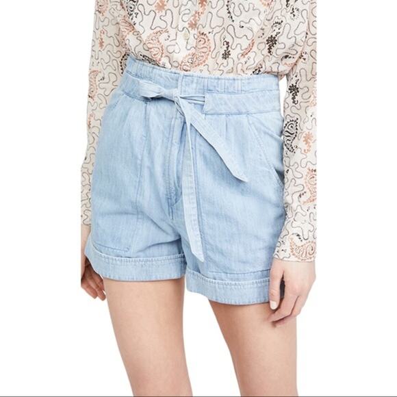 Isabel Marant Etoile Marius Light Blue Cotton Tie Waist Utility Shorts 38 NWOT - Picture 2 of 9
